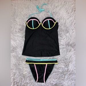 Bobbie Brooks Black Tankini Swimwear for Women Two Piece Swimsuit size Small